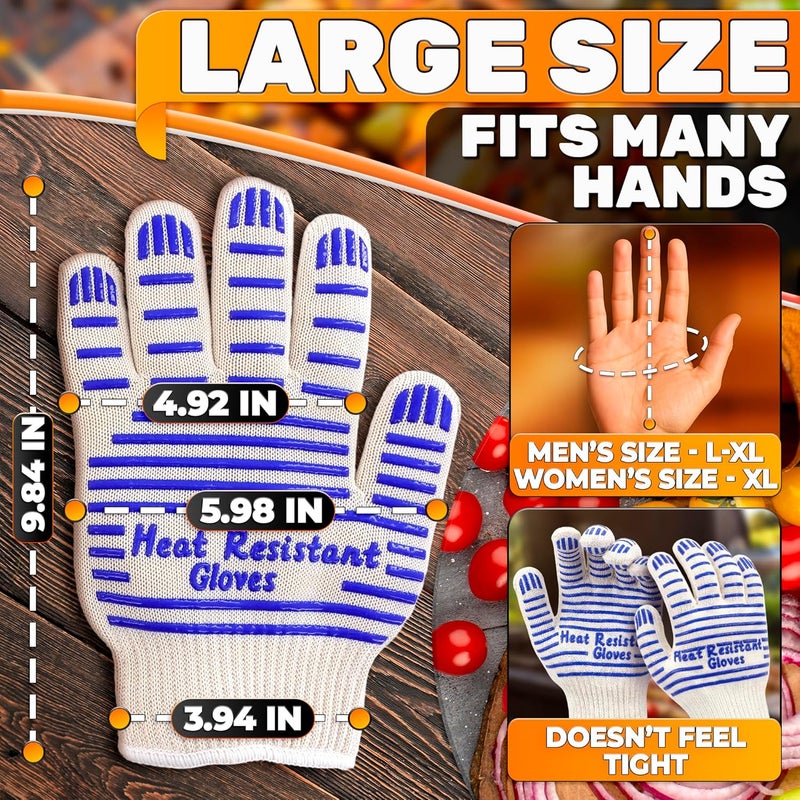 V TOWER Heat Resistant Gloves - Aramid Oven Gloves with Fingers for Cooking & Grilling, Lightweight BBQ Gloves with Cotton Lining, Non-Slip 9.45x3.94 Kitchen Mitts for Baking & Frying, Kitchen Gift for Chefs - Image 2